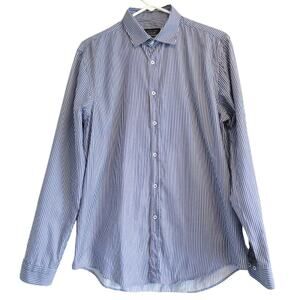 Zara Men's Blue Stripe Tailored Fit Button Up Shirt Cotton Collared Soft Size L